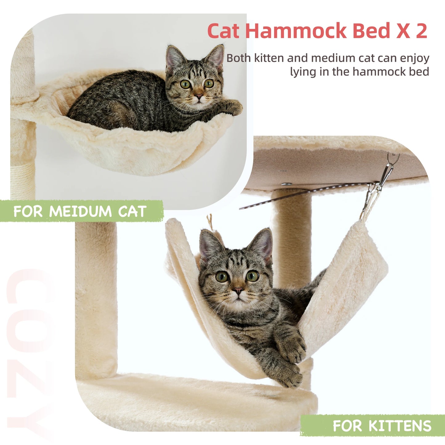 Arbre à chat réglable du sol au plafond avec 9 poteaux à griffer en sisal, condo douillet, hamac en peluche, perchoirs et balle à ressort – grand centre d’activité vertical multi-chats idéal pour les grandes famille