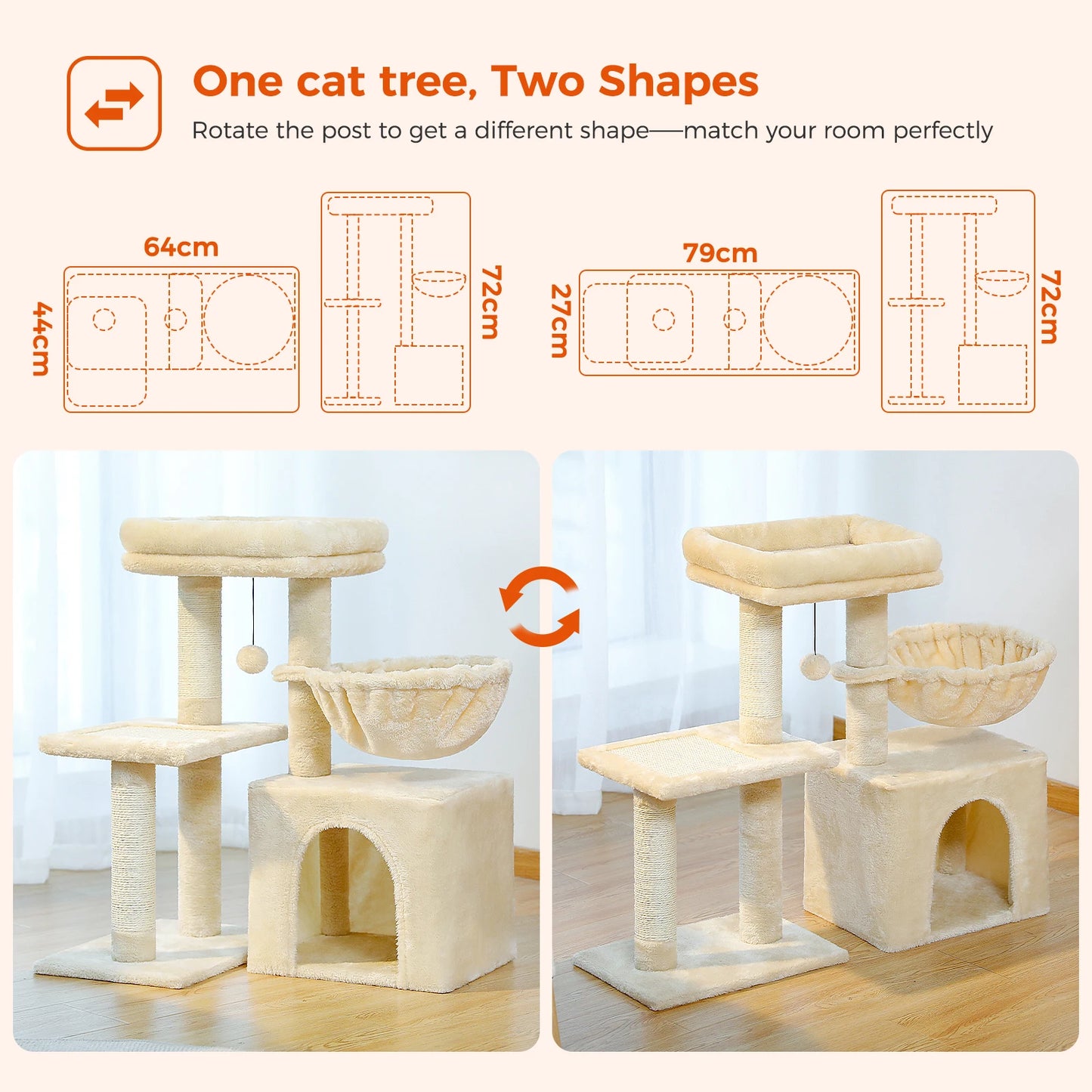 Tour pour chat réglable à 5 niveaux, du sol au plafond, avec poteaux à griffer en sisal, hamac en peluche et jouet suspendu – Design moderne en forme de cactus pour les jeux d'intérieur de plusieurs chats