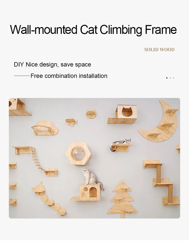Hamac mural pour chat 1 pièce, lit pour chat en bois, étagères murales à griffer, plateforme d’escalade élevée, meuble arbre à chat d’intérieur.