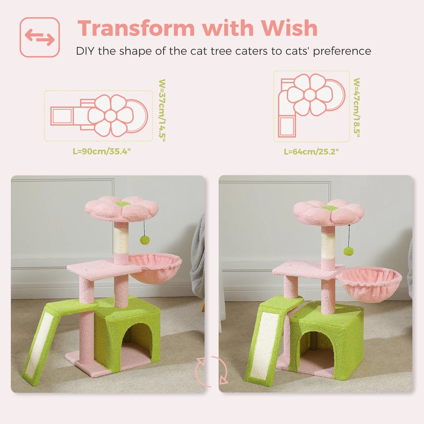 Arbre à chat tour cactus pour petits chats avec rampe à griffer en sisal, hamac douillet, condo pour chat et perchoir supérieur amovible – Aire de jeux compacte pour chat d’intérieur.