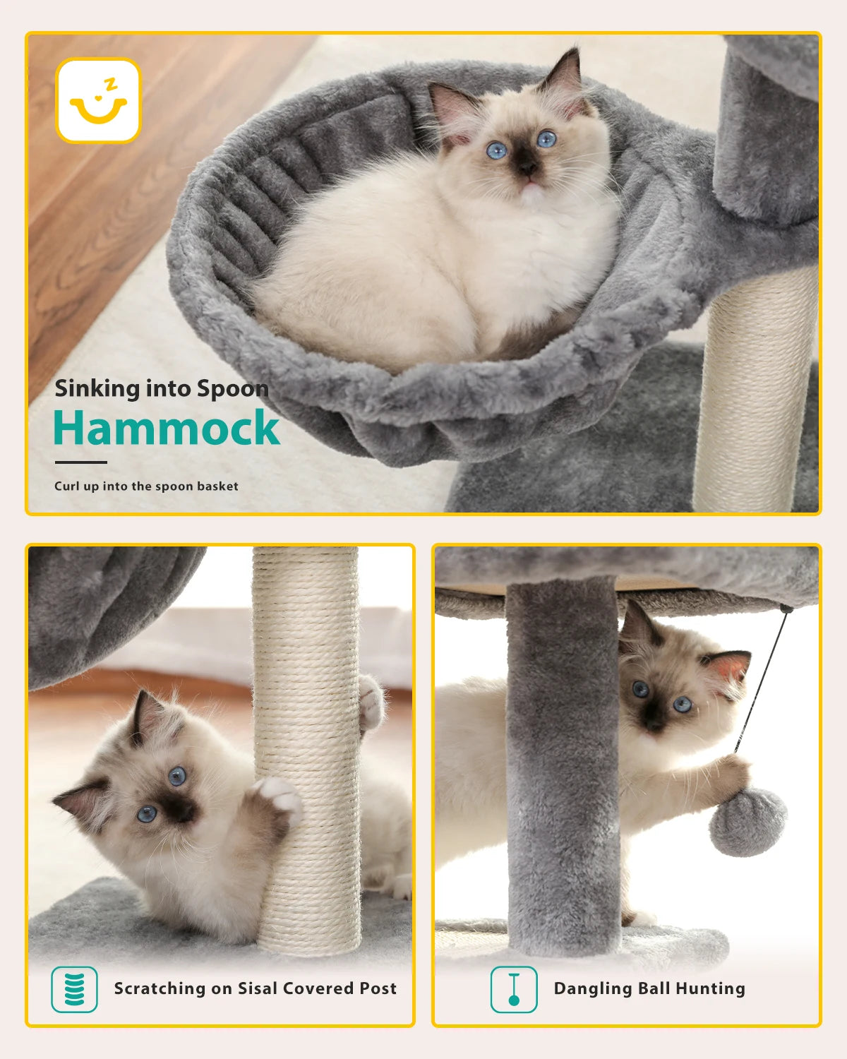 Tour pour chat réglable à 5 niveaux, du sol au plafond, avec poteaux à griffer en sisal, hamac en peluche et jouet suspendu – Design moderne en forme de cactus pour les jeux d'intérieur de plusieurs chats