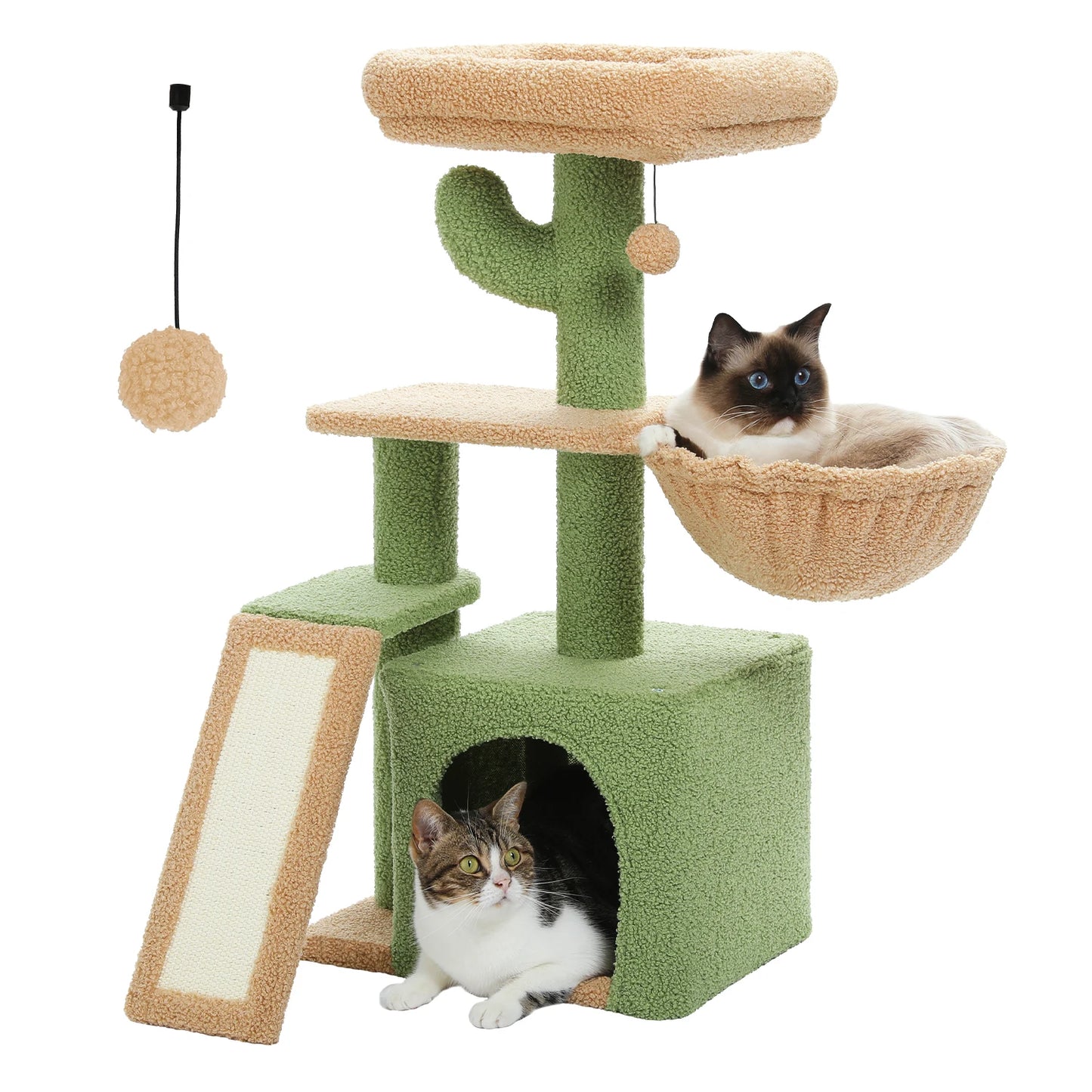 Arbre à chat tour cactus pour petits chats avec rampe à griffer en sisal, hamac douillet, condo pour chat et perchoir supérieur amovible – Aire de jeux compacte pour chat d’intérieur.