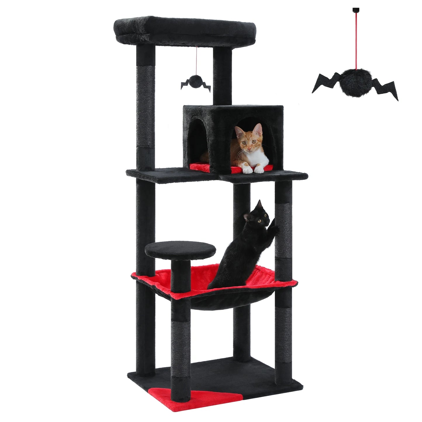 Gratte-ciel pour chats de style gothique avec hamac extra grand, poteau à griffer recouvert de sisal, condo confortable et perchoir supérieur en peluche – aire de jeux intérieure pour chats peu encombrante.