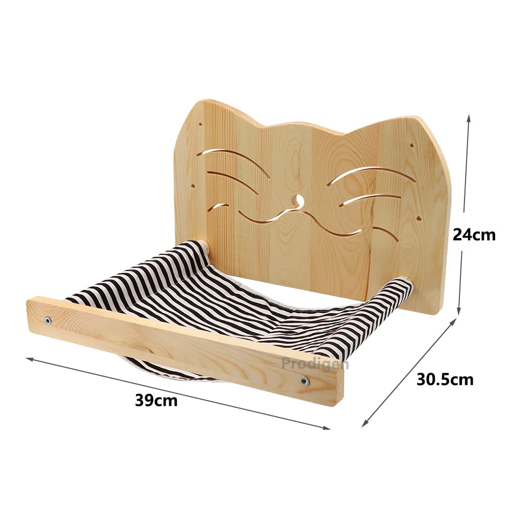 Arbre à chat en bois mural avec perchoirs flottants, poteaux à griffer en sisal, hamac, marches et échelle – Aire de jeux verticale pour chat peu encombrante