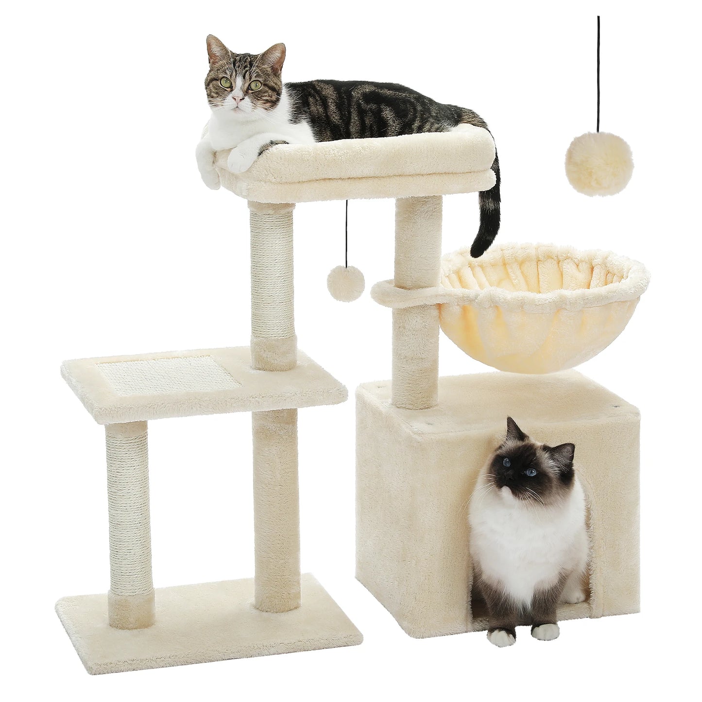 Tour pour chat réglable à 5 niveaux, du sol au plafond, avec poteaux à griffer en sisal, hamac en peluche et jouet suspendu – Design moderne en forme de cactus pour les jeux d'intérieur de plusieurs chats