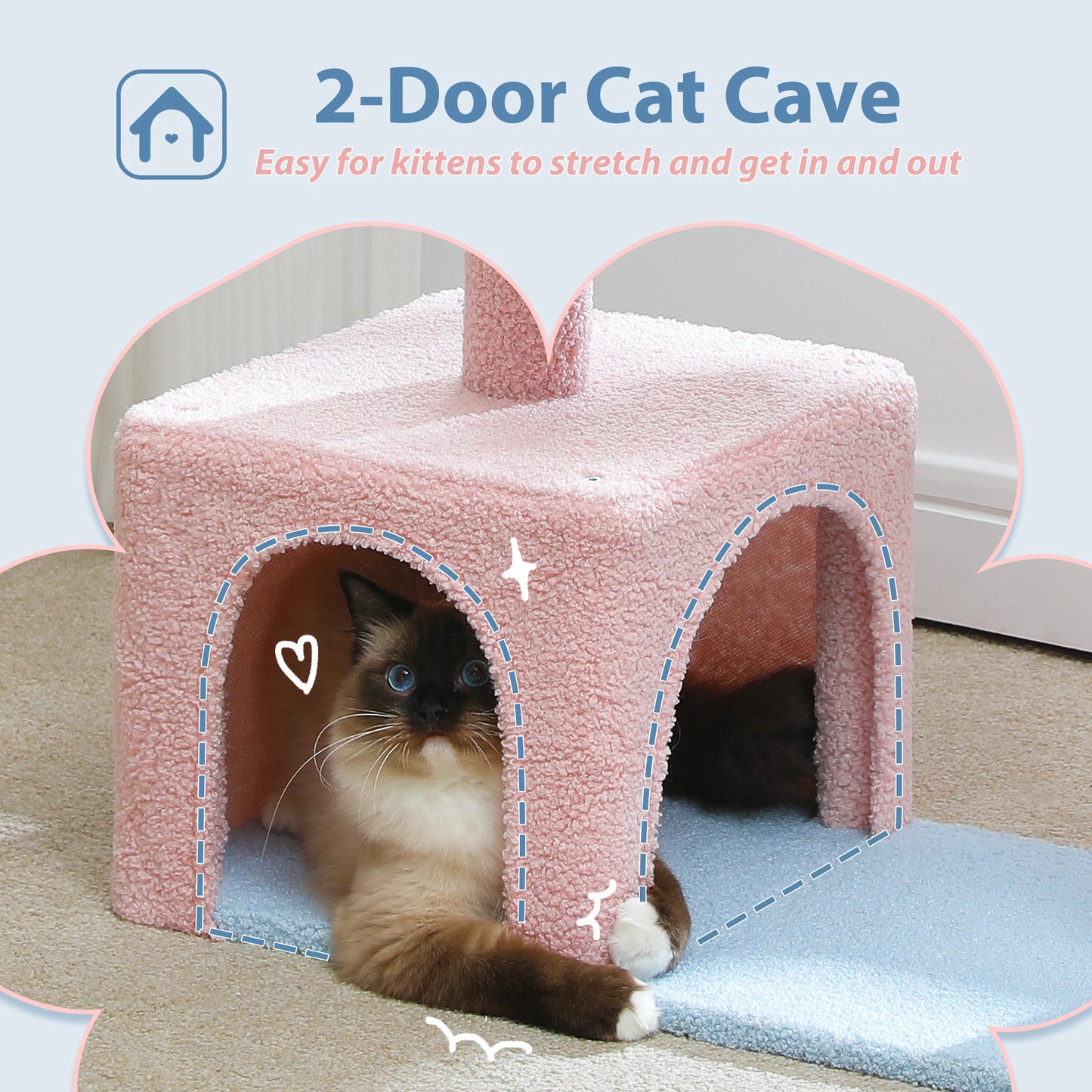 Arbre à chat fleuri avec grand hamac à cadre métallique, poteaux à griffer en sisal et perchoir rose – tour à chat stable, facile à nettoyer, avec condo spacieux à deux portes, idéal pour petits chats en intérieur.