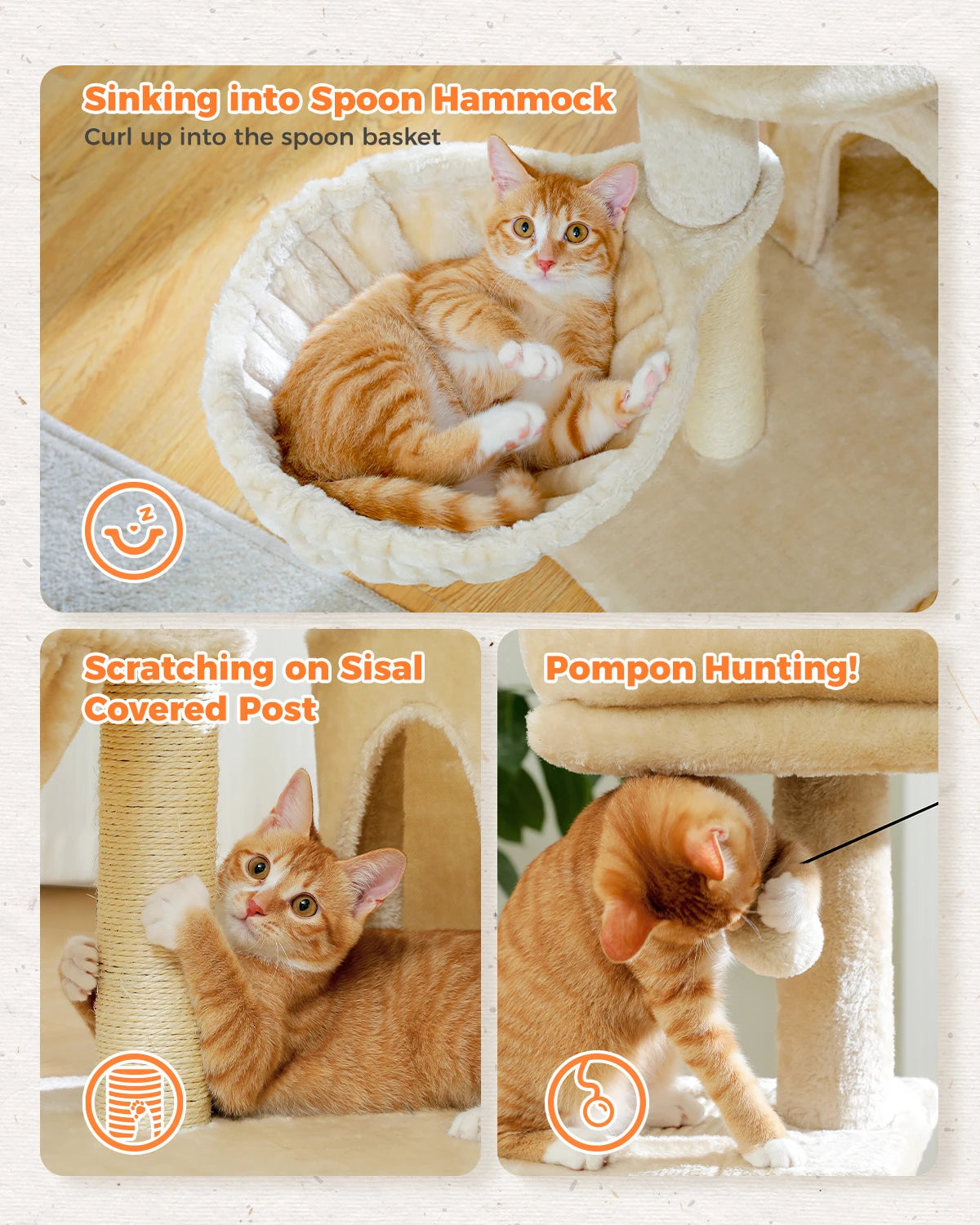 Tour pour chat réglable à 5 niveaux, du sol au plafond, avec poteaux à griffer en sisal, hamac en peluche et jouet suspendu – Design moderne en forme de cactus pour les jeux d'intérieur de plusieurs chats