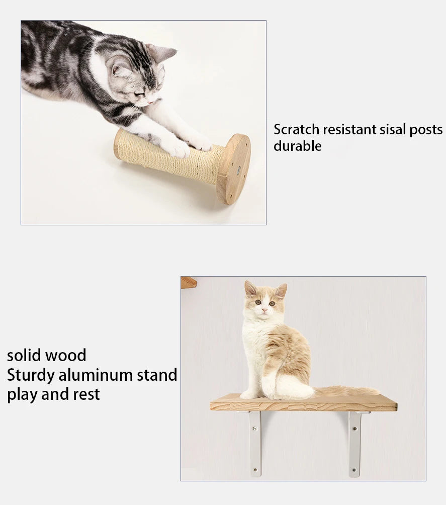 Hamac mural pour chat 1 pièce, lit pour chat en bois, étagères murales à griffer, plateforme d’escalade élevée, meuble arbre à chat d’intérieur.
