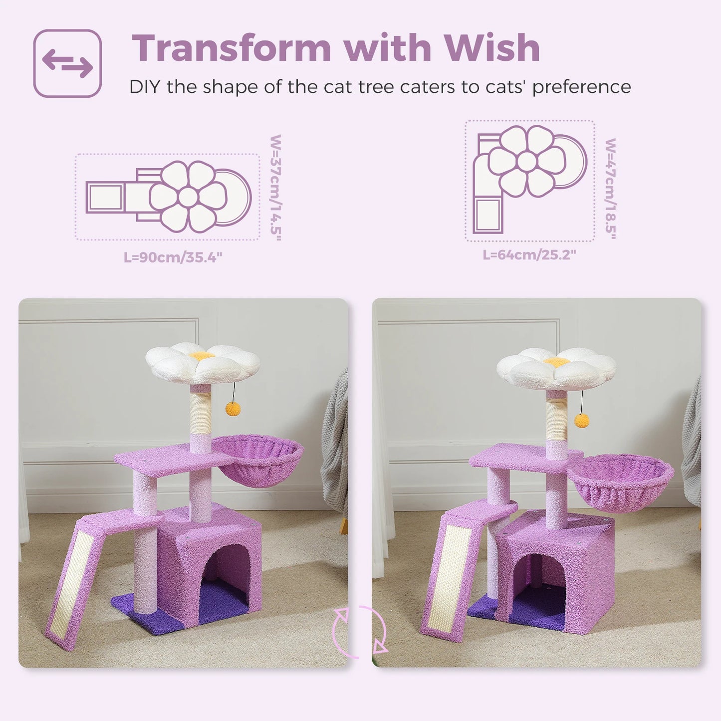 Arbre à chat tour cactus pour petits chats avec rampe à griffer en sisal, hamac douillet, condo pour chat et perchoir supérieur amovible – Aire de jeux compacte pour chat d’intérieur.