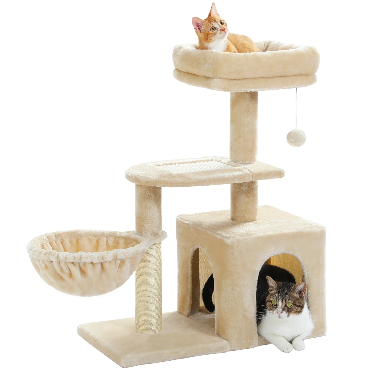 Tour pour chat réglable à 5 niveaux, du sol au plafond, avec poteaux à griffer en sisal, hamac en peluche et jouet suspendu – Design moderne en forme de cactus pour les jeux d'intérieur de plusieurs chats