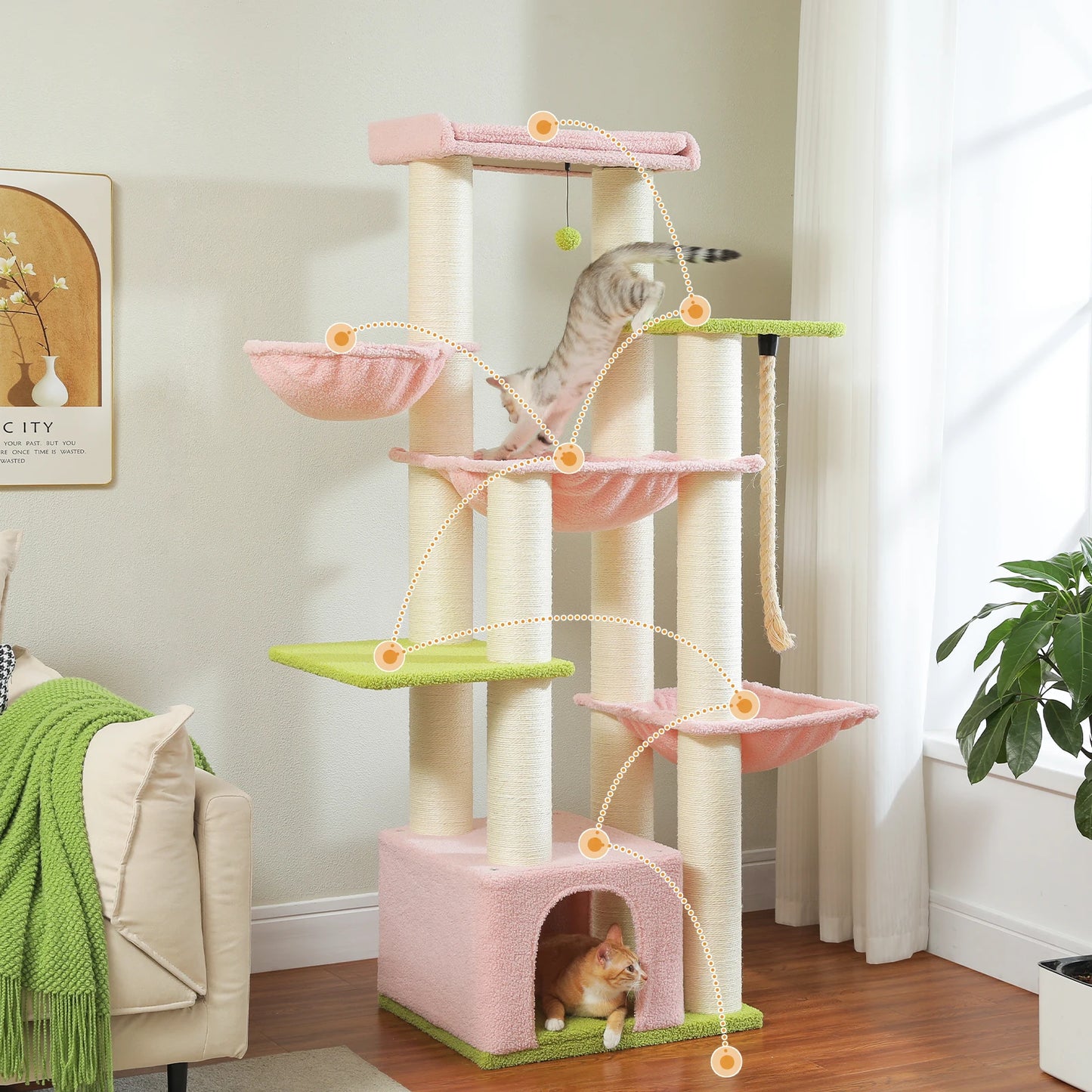 Arbre à chat pour gros chats avec 11 poteaux à griffer en sisal, 7 niveaux, plusieurs hamacs et perchoirs extra-larges – Château d’escalade robuste pour intérieur, adapté aux chats jusqu’à 10 kg.
