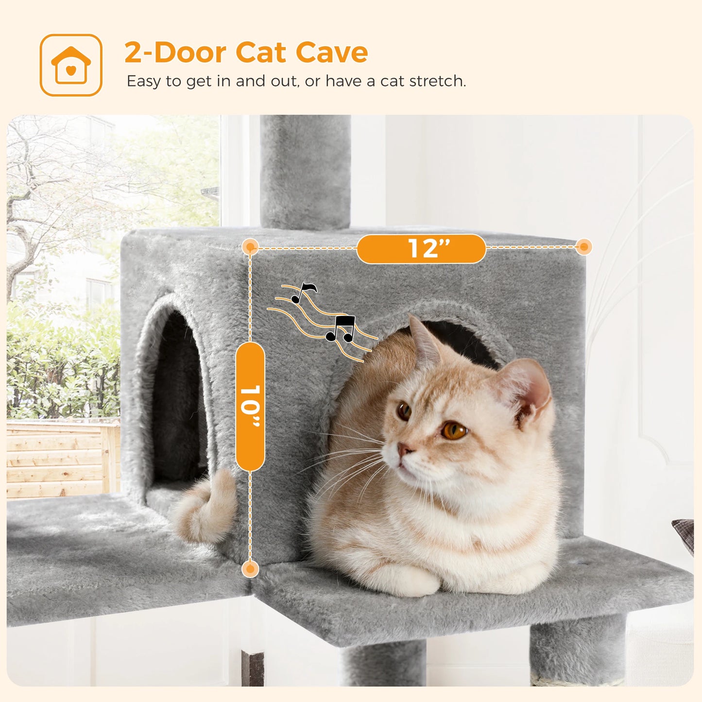 Tour d'arbre à chat à 5 niveaux pour grands chats avec hamac extra-large, niche confortable, poteaux à griffer en sisal et perchoir moelleux – Centre d'activités d'intérieur adapté aux chats lourds