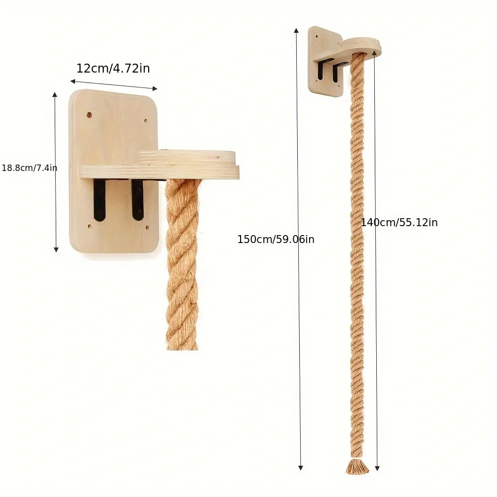 1 Piece Wall-mounted Cat Climbing Rope Solid Wooden Pedals And Sisal Rope Kitten Training Claw Grinding Indoor Cat Furniture