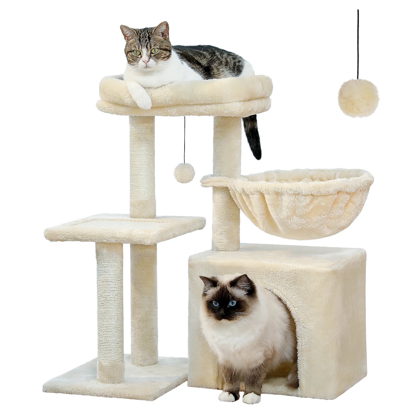 Tour pour chat réglable à 5 niveaux, du sol au plafond, avec poteaux à griffer en sisal, hamac en peluche et jouet suspendu – Design moderne en forme de cactus pour les jeux d'intérieur de plusieurs chats