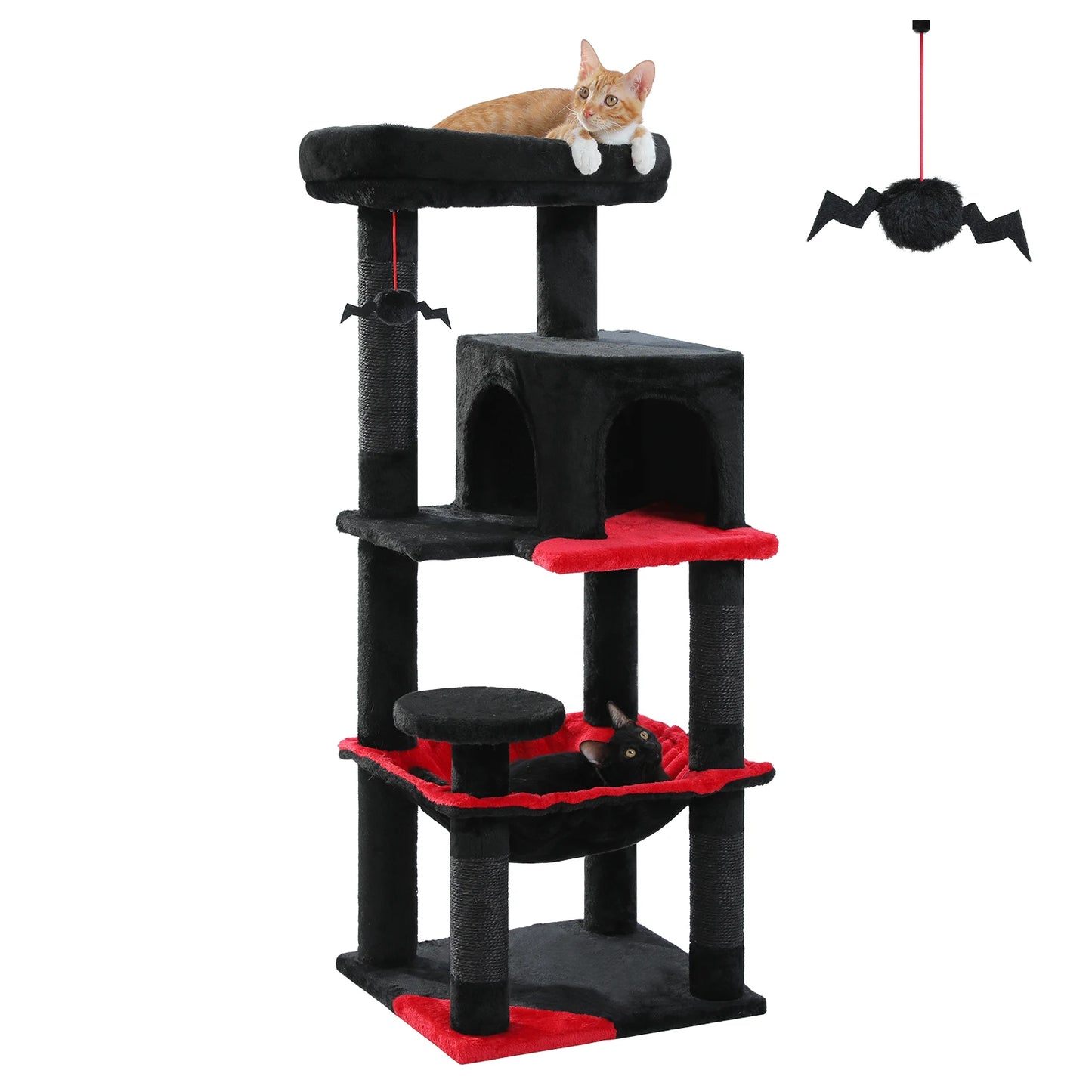 Gratte-ciel pour chats de style gothique avec hamac extra grand, poteau à griffer recouvert de sisal, condo confortable et perchoir supérieur en peluche – aire de jeux intérieure pour chats peu encombrante.