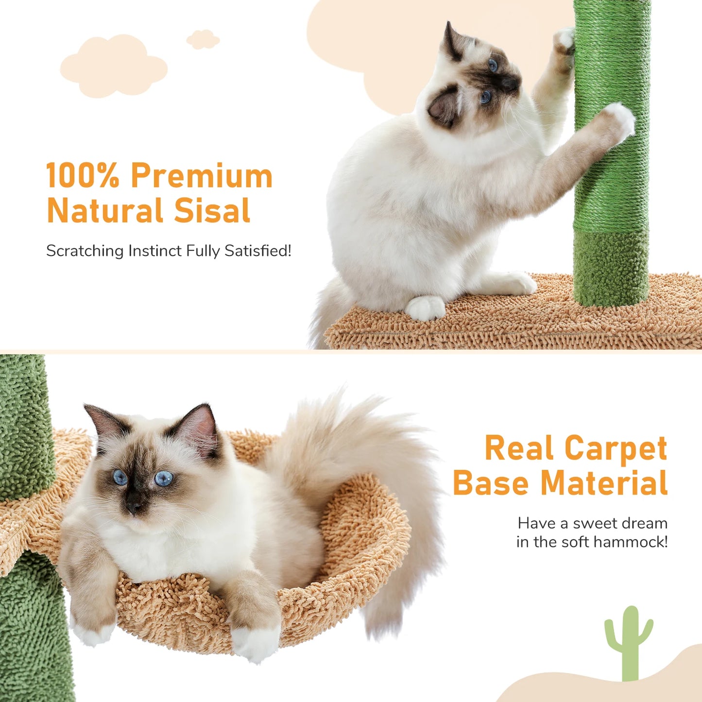 Tour d'arbre à chat d'intérieur transformable avec grand hamac moelleux, Perchoir supérieur amovible et poteaux à griffer en sisal naturel
