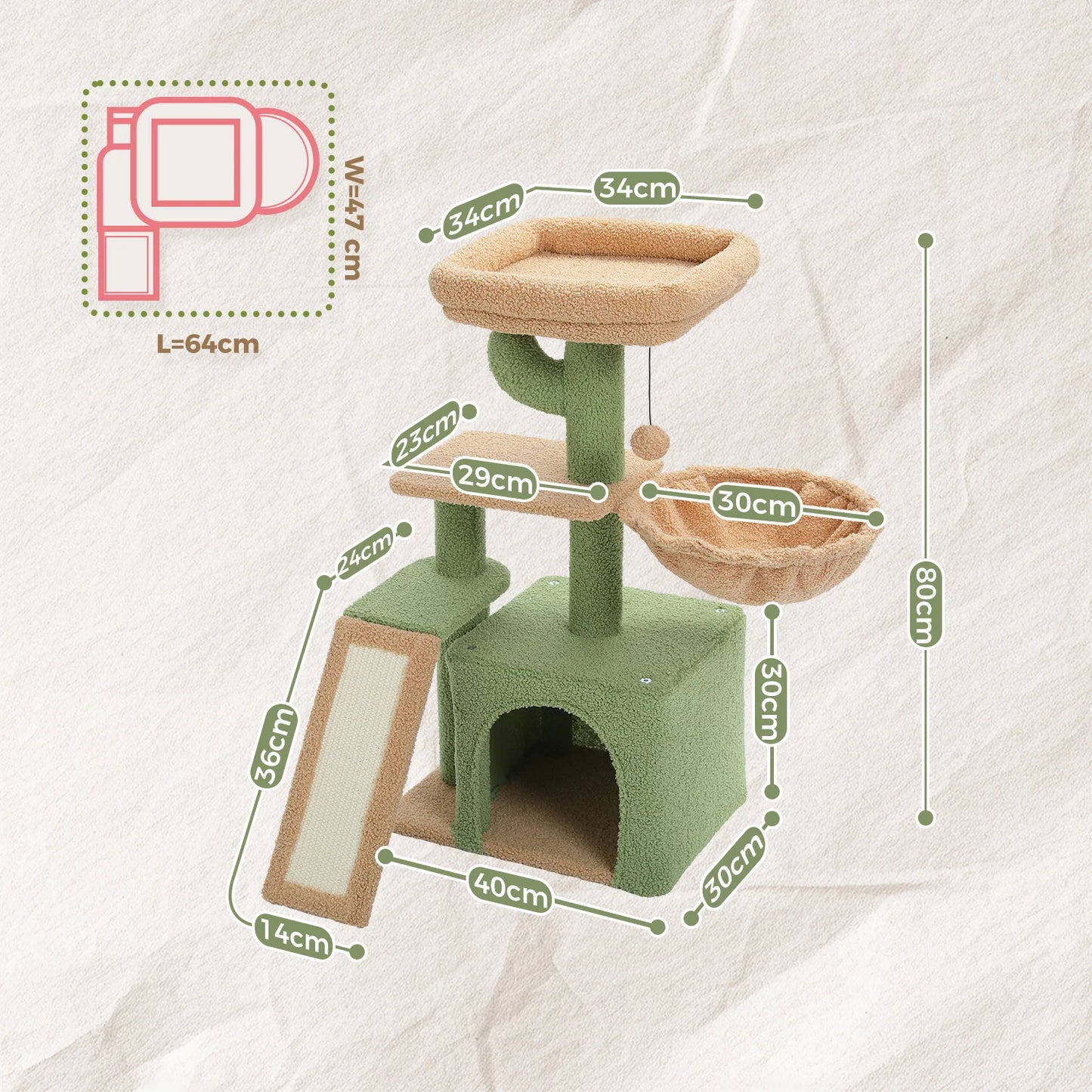 Tour pour chat réglable à 5 niveaux, du sol au plafond, avec poteaux à griffer en sisal, hamac en peluche et jouet suspendu – Design moderne en forme de cactus pour les jeux d'intérieur de plusieurs chats
