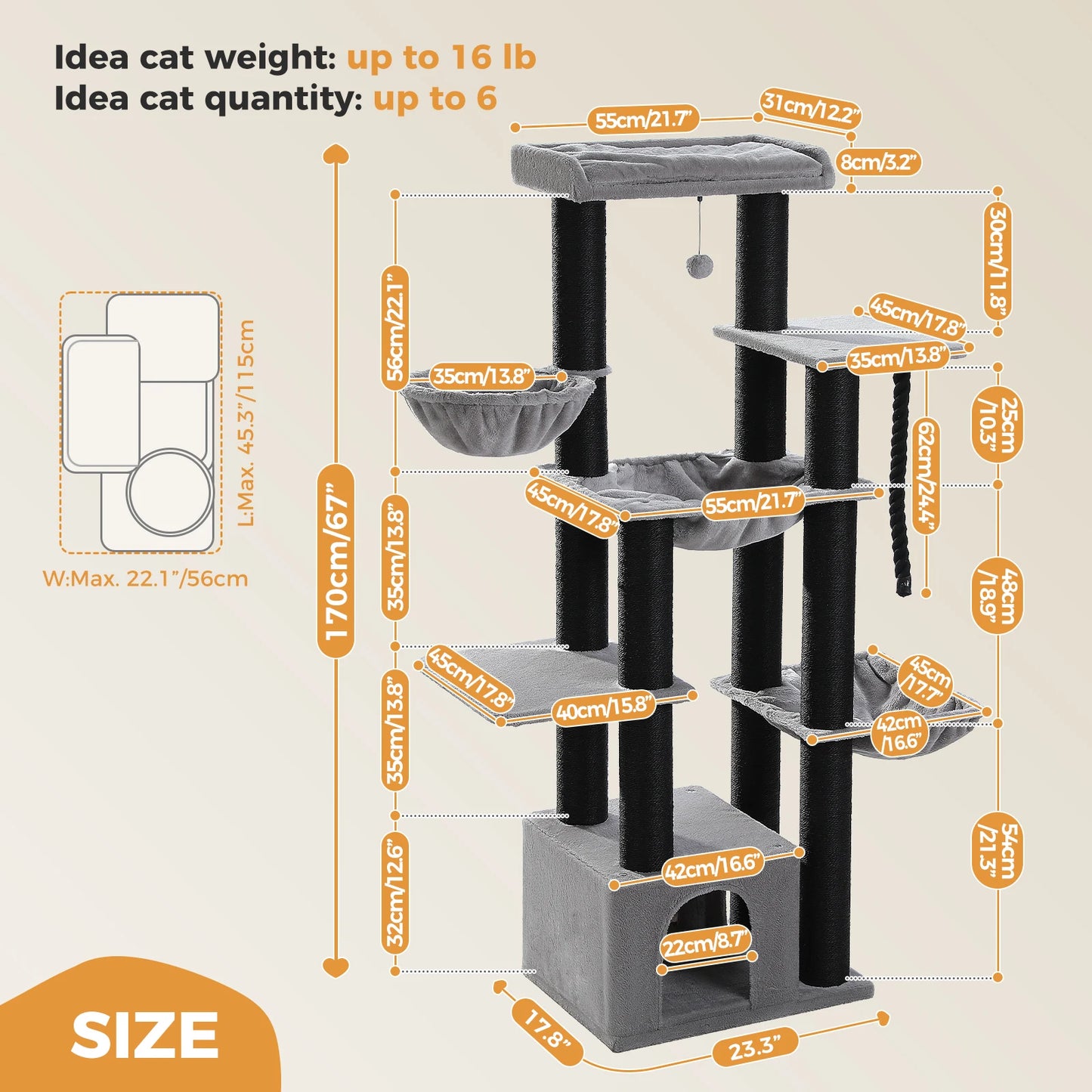 Meuble arbre à chat minimaliste s'intégrant parfaitement à un intérieur moderne Arbre à chat modulaire peu encombrant avec hamacs amovibles et lavables