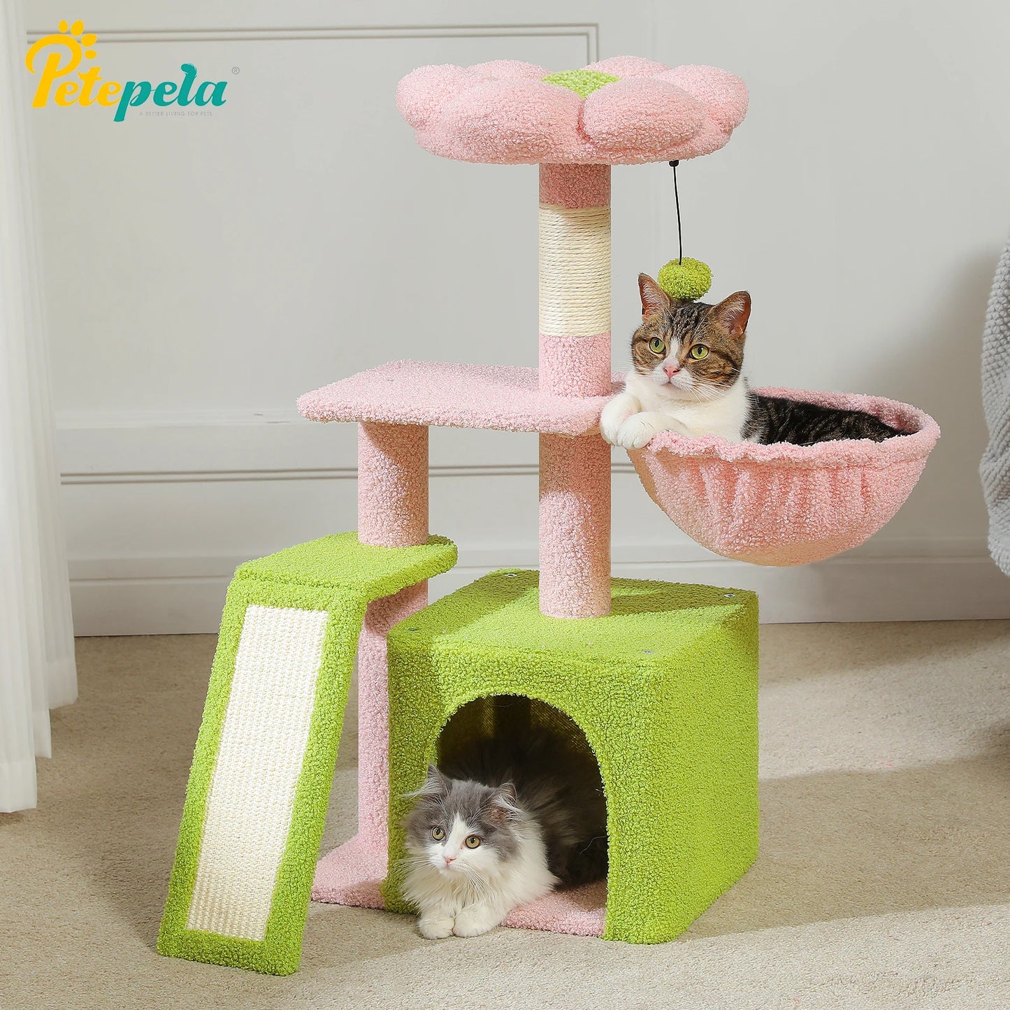 Arbre à chat tour cactus pour petits chats avec rampe à griffer en sisal, hamac douillet, condo pour chat et perchoir supérieur amovible – Aire de jeux compacte pour chat d’intérieur.