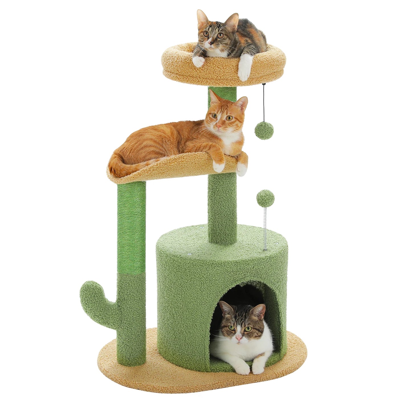 Arbre à chat cactus durable avec perchoir courbe, condo douillet, lit supérieur amovible, poteau à griffer en sisal naturel, tour pour chat d'intérieur.