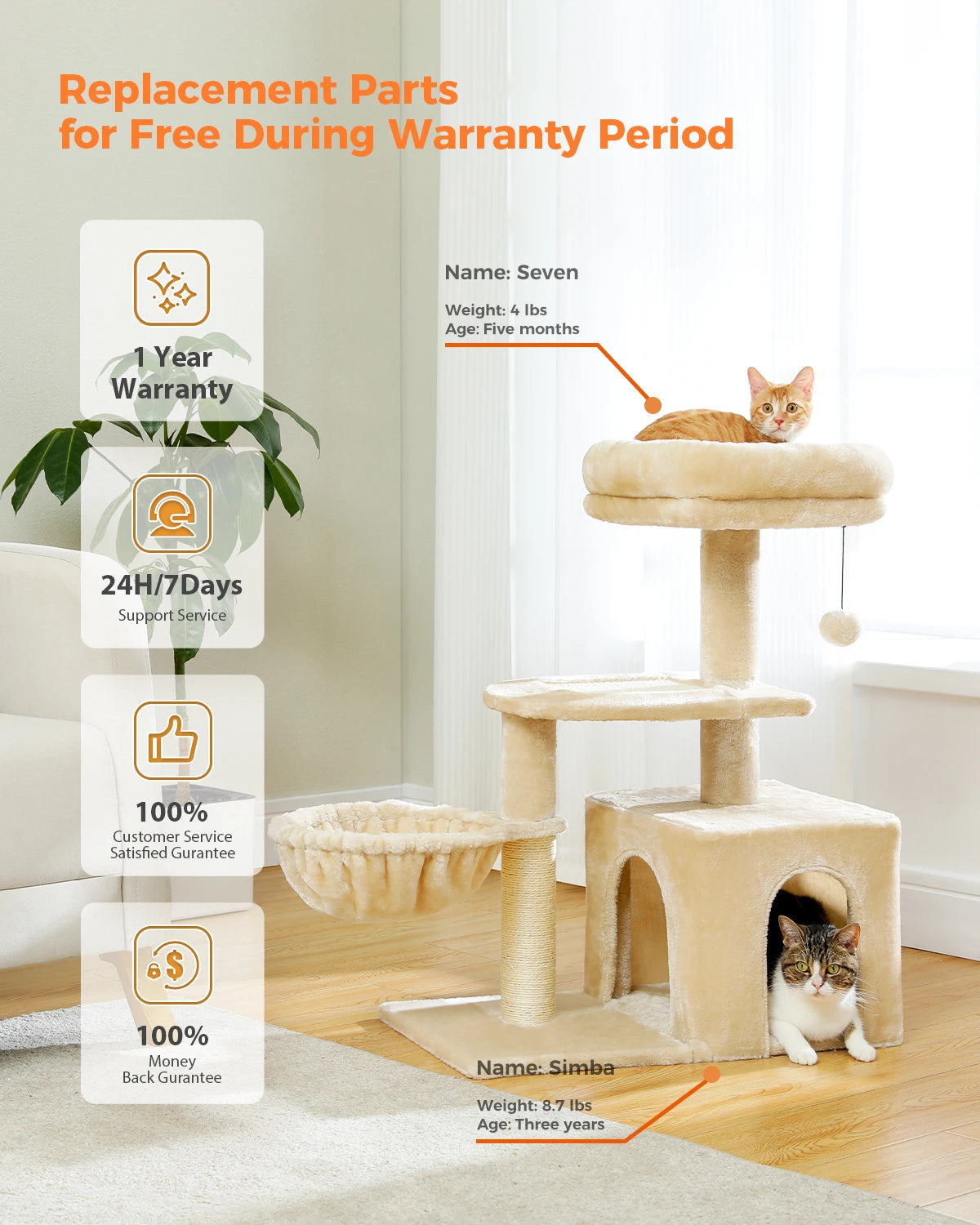 Tour pour chat réglable à 5 niveaux, du sol au plafond, avec poteaux à griffer en sisal, hamac en peluche et jouet suspendu – Design moderne en forme de cactus pour les jeux d'intérieur de plusieurs chats