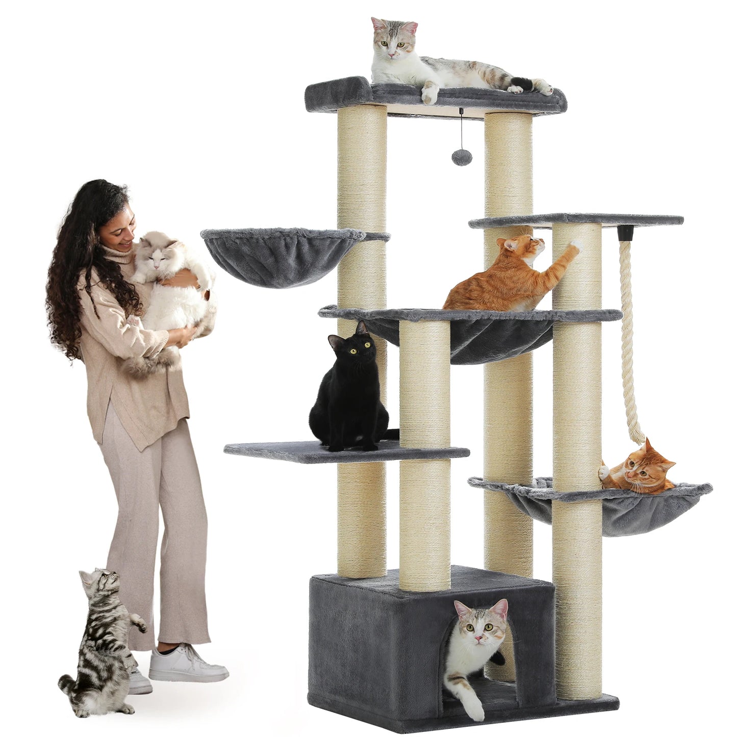 Meuble arbre à chat minimaliste s'intégrant parfaitement à un intérieur moderne Arbre à chat modulaire peu encombrant avec hamacs amovibles et lavables