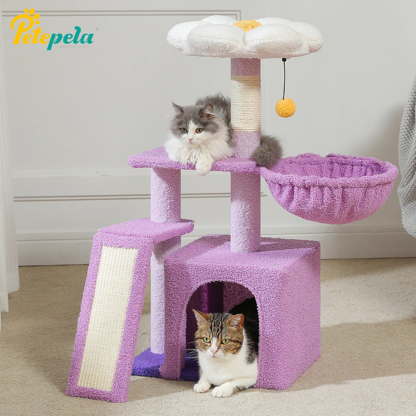 Arbre à chat tour cactus pour petits chats avec rampe à griffer en sisal, hamac douillet, condo pour chat et perchoir supérieur amovible – Aire de jeux compacte pour chat d’intérieur.