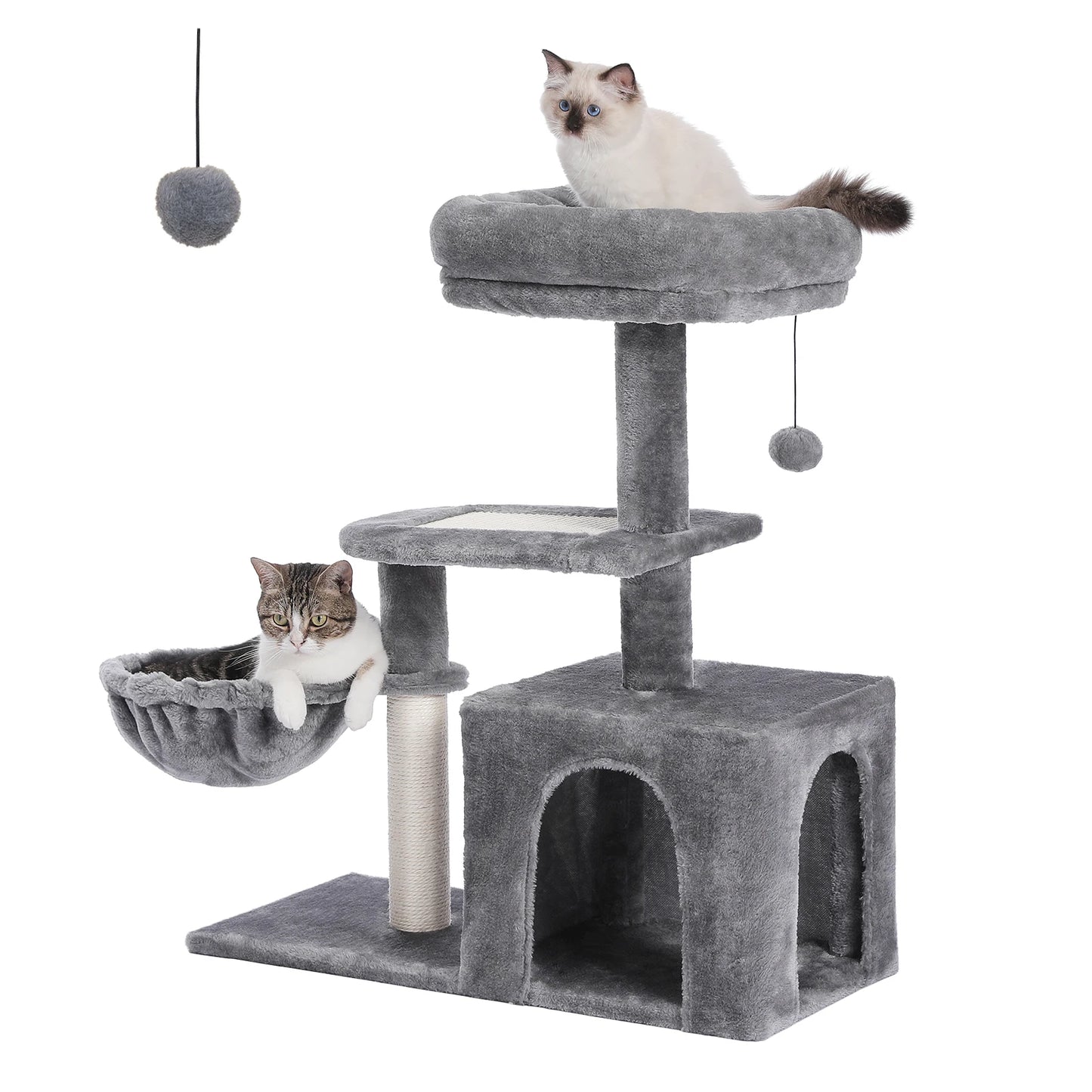 Tour pour chat réglable à 5 niveaux, du sol au plafond, avec poteaux à griffer en sisal, hamac en peluche et jouet suspendu – Design moderne en forme de cactus pour les jeux d'intérieur de plusieurs chats