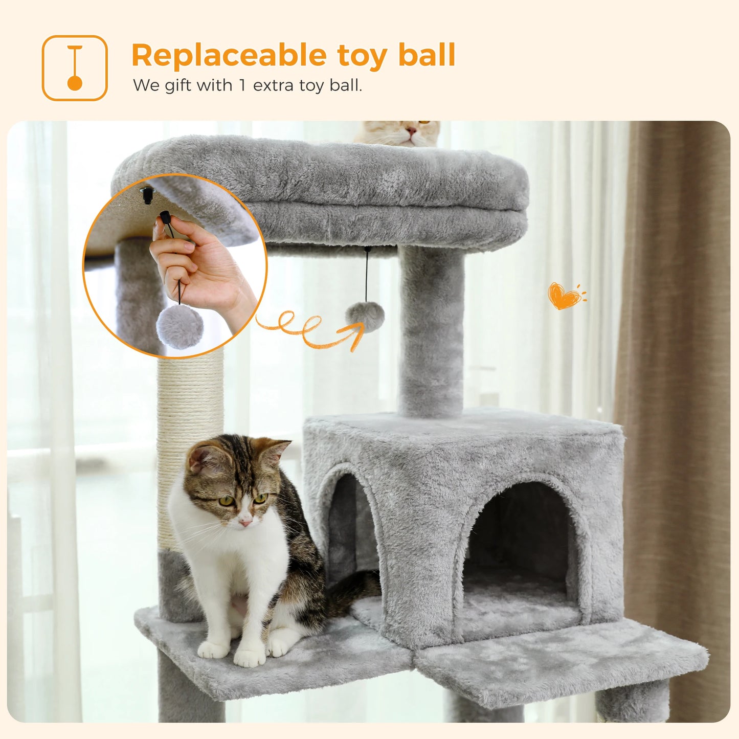 Tour d'arbre à chat à 5 niveaux pour grands chats avec hamac extra-large, niche confortable, poteaux à griffer en sisal et perchoir moelleux – Centre d'activités d'intérieur adapté aux chats lourds
