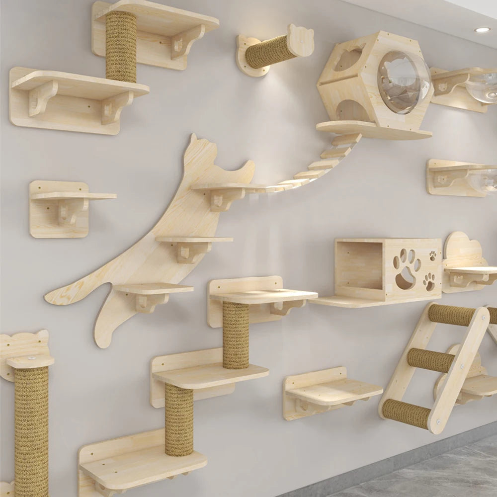 Lit mural en bois pour chat avec plateforme surélevée