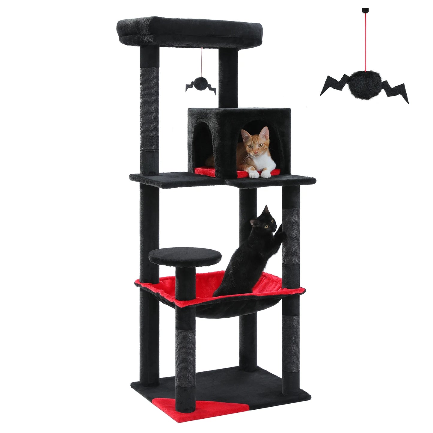 Tour d'arbre à chat à 5 niveaux pour grands chats avec hamac extra-large, niche confortable, poteaux à griffer en sisal et perchoir moelleux – Centre d'activités d'intérieur adapté aux chats lourds