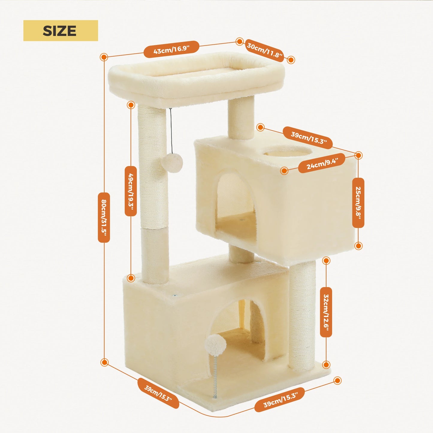 Arbre à chat de luxe tout-en-un avec 2 condos spacieux, grand hamac, perchoir rembourré, poteaux à griffer et rampe – Centre robuste de jeu et de repos multi-chats pour gros chats avec sangle de sécurité.