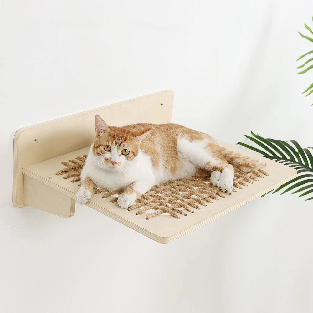 Meuble mural pour chat avec étagère flottante, poteau à griffer en sisal, perchoirs d’escalade, hamac douillet et marches murales – aire de jeux intérieure verticale pour chat, peu encombrante, pour dormir, jouer et s