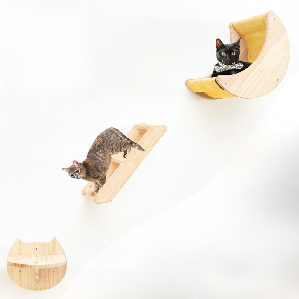 Étagère murale en forme de lune pour chat avec hamac et échelle-MeowGriff