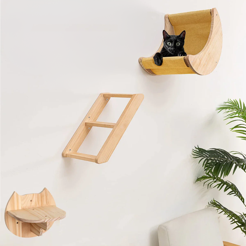 Étagère murale en forme de lune pour chat avec hamac et échelle-MeowGriff