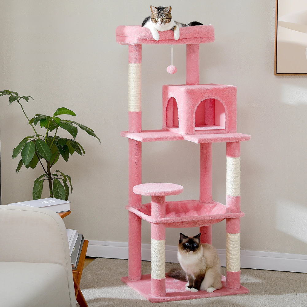 Condo pour chat rose de luxe avec hamac
