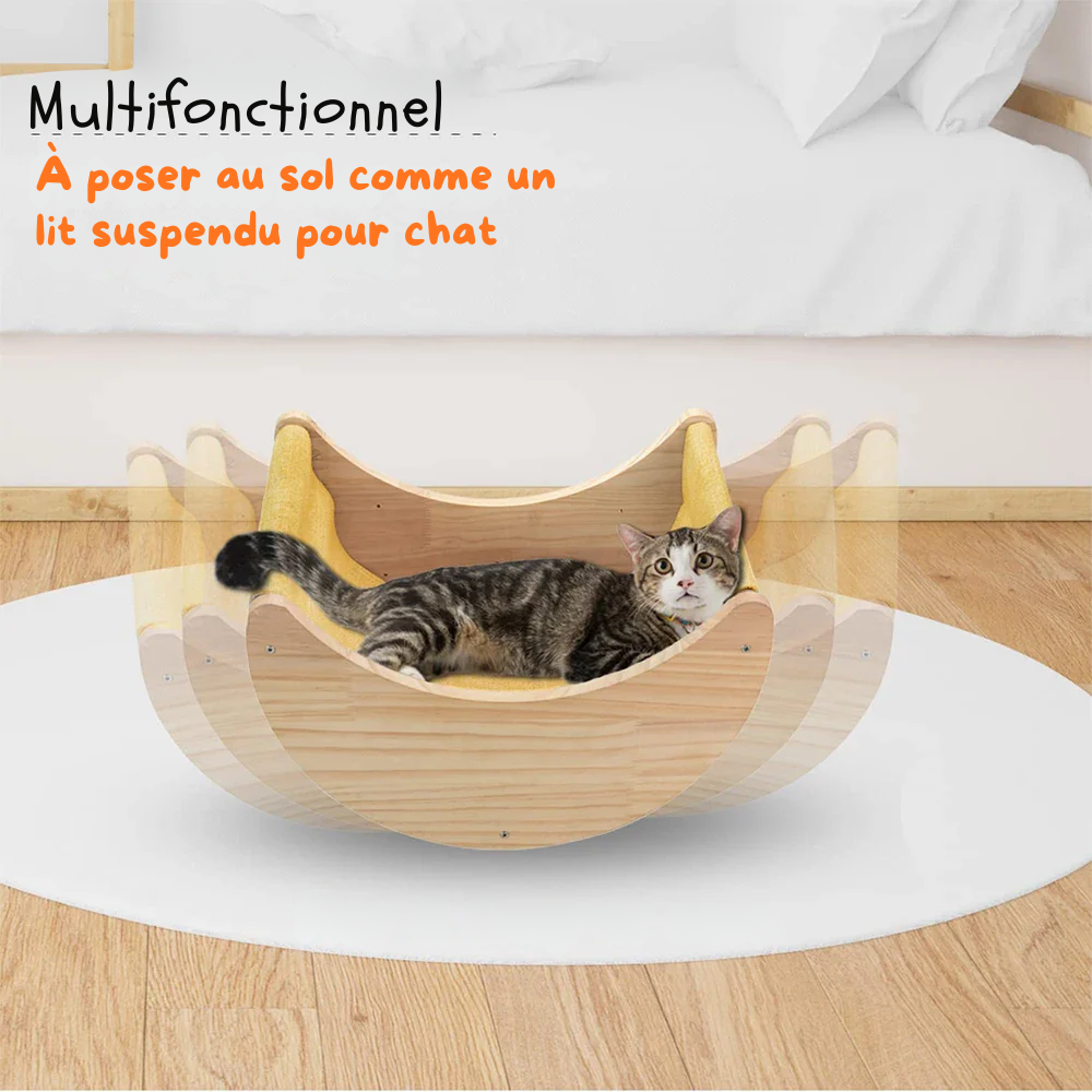 Étagère murale en forme de lune pour chat avec hamac et échelle-MeowGriff