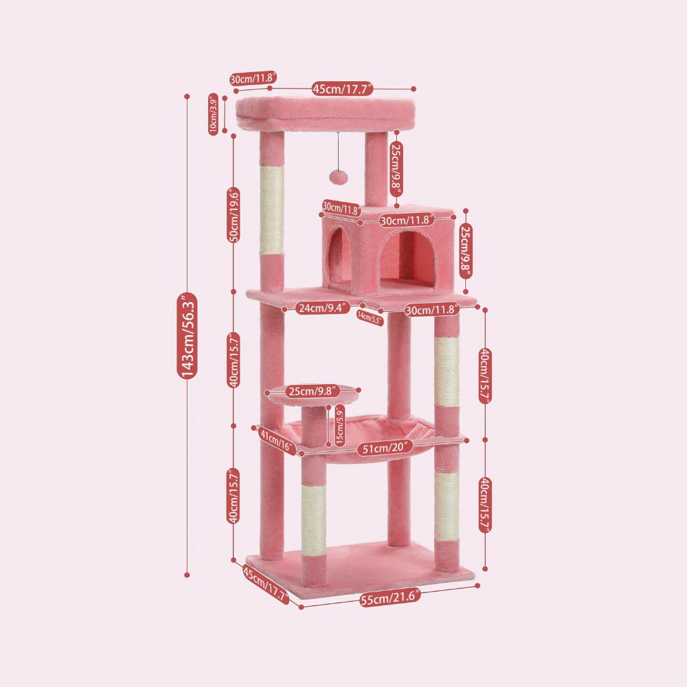 Condo pour chat rose de luxe avec hamac