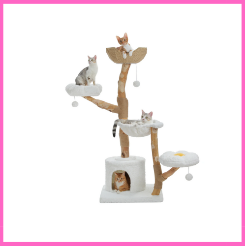 Arbre à chat blanc avec griffoir en sisal