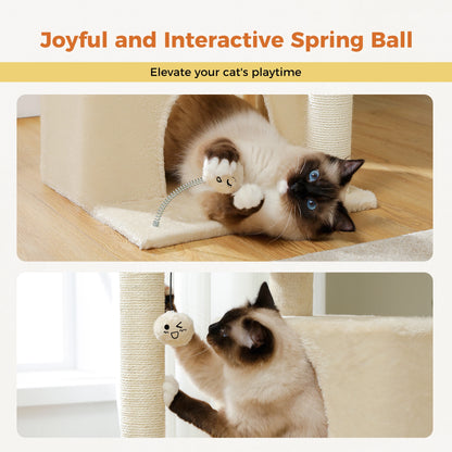 Arbre à chat de luxe tout-en-un avec 2 condos spacieux, grand hamac, perchoir rembourré, poteaux à griffer et rampe – Centre robuste de jeu et de repos multi-chats pour gros chats avec sangle de sécurité.