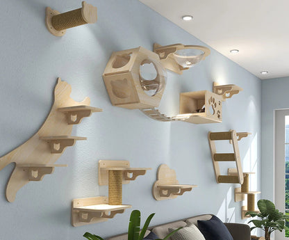 Hamac mural pour chat 1 pièce, lit pour chat en bois, étagères murales à griffer, plateforme d’escalade élevée, meuble arbre à chat d’intérieur.