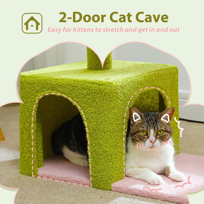Arbre à chat fleuri avec grand hamac à cadre métallique, poteaux à griffer en sisal et perchoir rose – tour à chat stable, facile à nettoyer, avec condo spacieux à deux portes, idéal pour petits chats en intérieur.