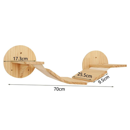 Arbre à chat en bois mural avec perchoirs flottants, poteaux à griffer en sisal, hamac, marches et échelle – Aire de jeux verticale pour chat peu encombrante