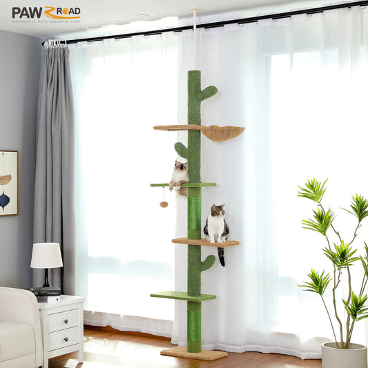 Tour d'arbre à chat d'intérieur transformable avec grand hamac moelleux, Perchoir supérieur amovible et poteaux à griffer en sisal naturel