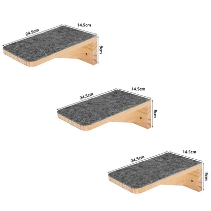 Arbre à chat en bois mural avec perchoirs flottants, poteaux à griffer en sisal, hamac, marches et échelle – Aire de jeux verticale pour chat peu encombrante