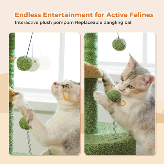 Arbre à chat cactus durable avec perchoir courbe, condo douillet, lit supérieur amovible, poteau à griffer en sisal naturel, tour pour chat d'intérieur.