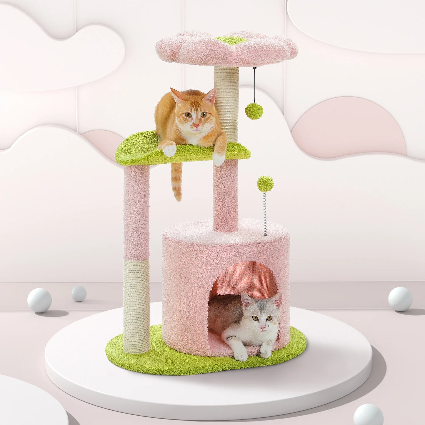 Arbre à chat cactus durable avec perchoir courbe, condo douillet, lit supérieur amovible, poteau à griffer en sisal naturel, tour pour chat d'intérieur.