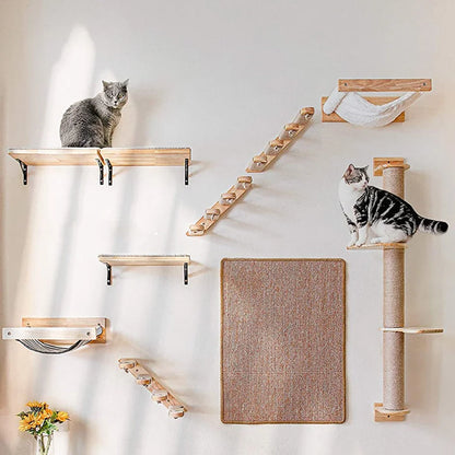 Hamac mural pour chat 1 pièce, lit pour chat en bois, étagères murales à griffer, plateforme d’escalade élevée, meuble arbre à chat d’intérieur.