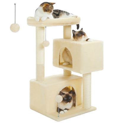 Arbre à chat de luxe tout-en-un avec 2 condos spacieux, grand hamac, perchoir rembourré, poteaux à griffer et rampe – Centre robuste de jeu et de repos multi-chats pour gros chats avec sangle de sécurité.