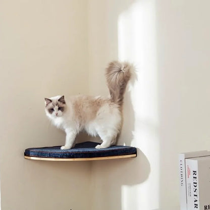 Arbre à chat en bois mural avec perchoirs flottants, poteaux à griffer en sisal, hamac, marches et échelle – Aire de jeux verticale pour chat peu encombrante